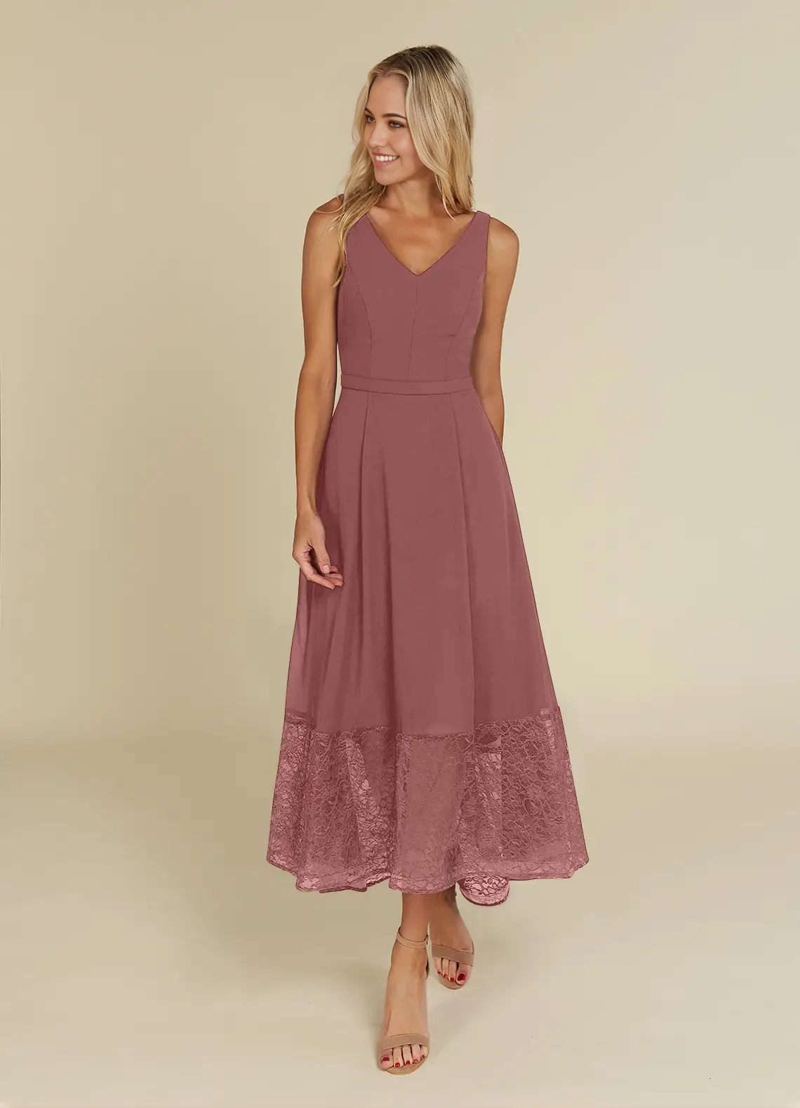 Wholesa A-Line V-Neck Lace Chiffon Desert Rose formal dresses evening dress Mother of the Bride Dresses