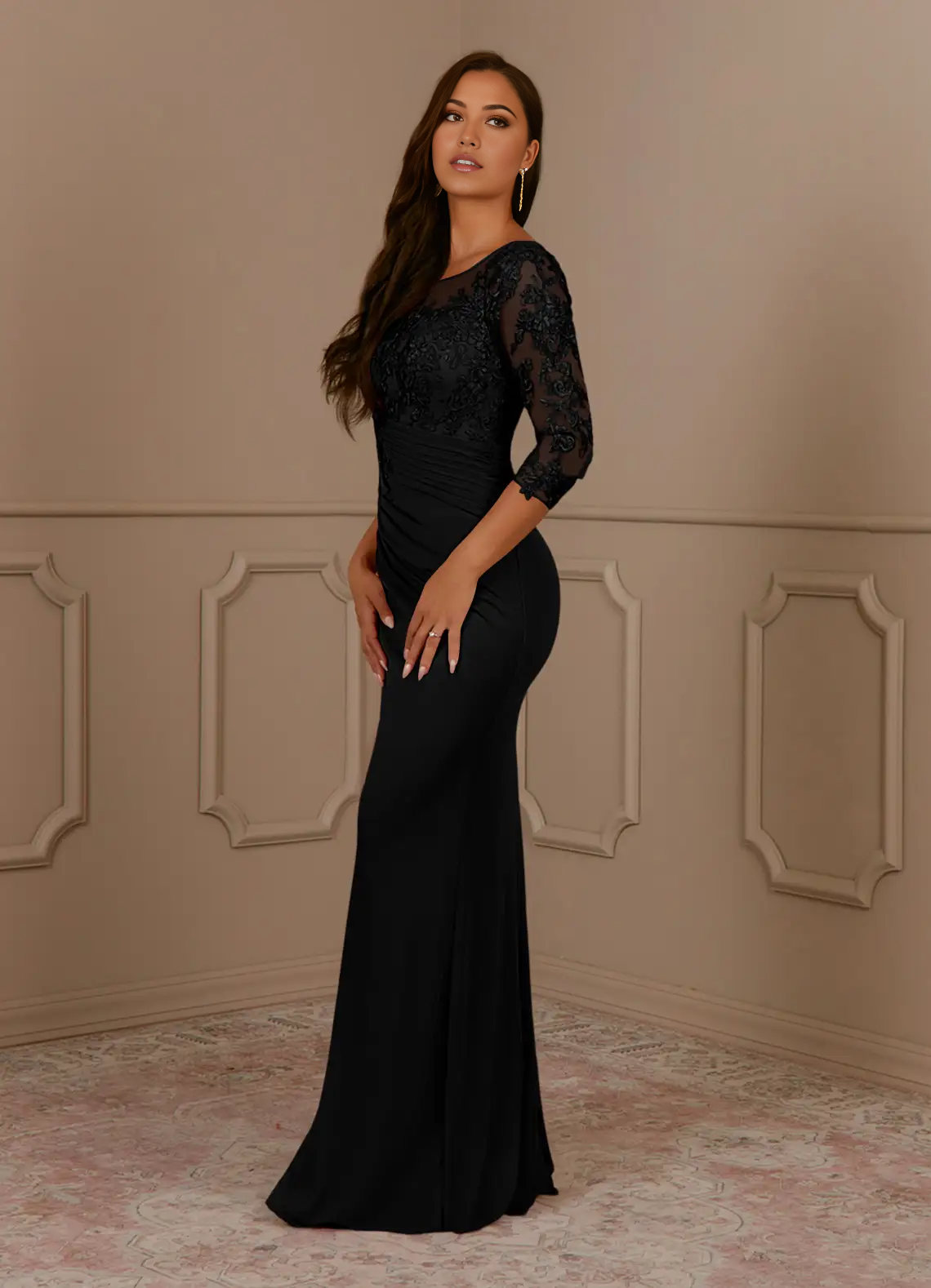 Wholesa Mermaid Scoop Lace Lace Black Mother of the Bride Dresses