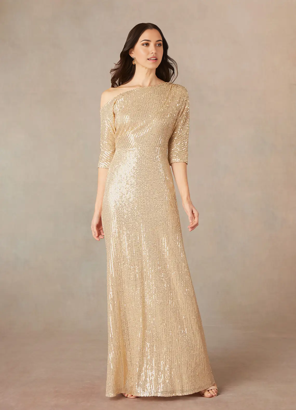 Wholesa A-Line Asymmetrical Neckline Sequins Champagne formal dresses evening dress Mother of the Bride Dresses