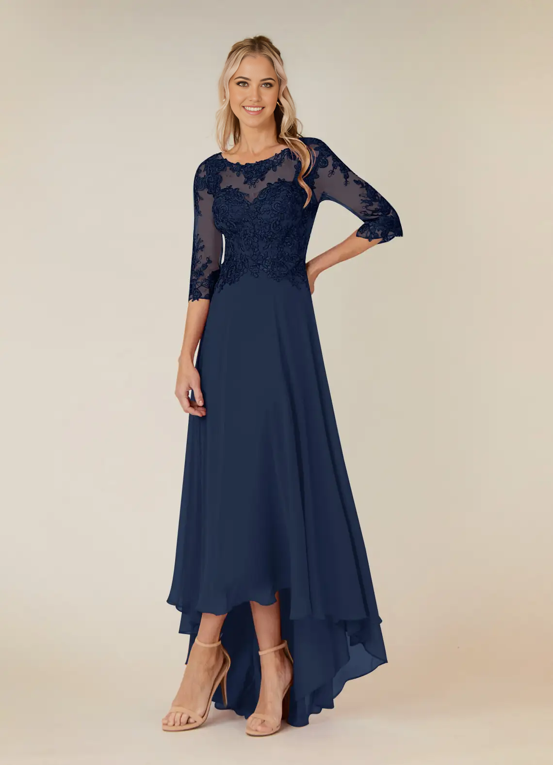 Wholesa A-Line Lace Chiffon Dark Navy formal dresses evening dress Mother of the Bride Dresses