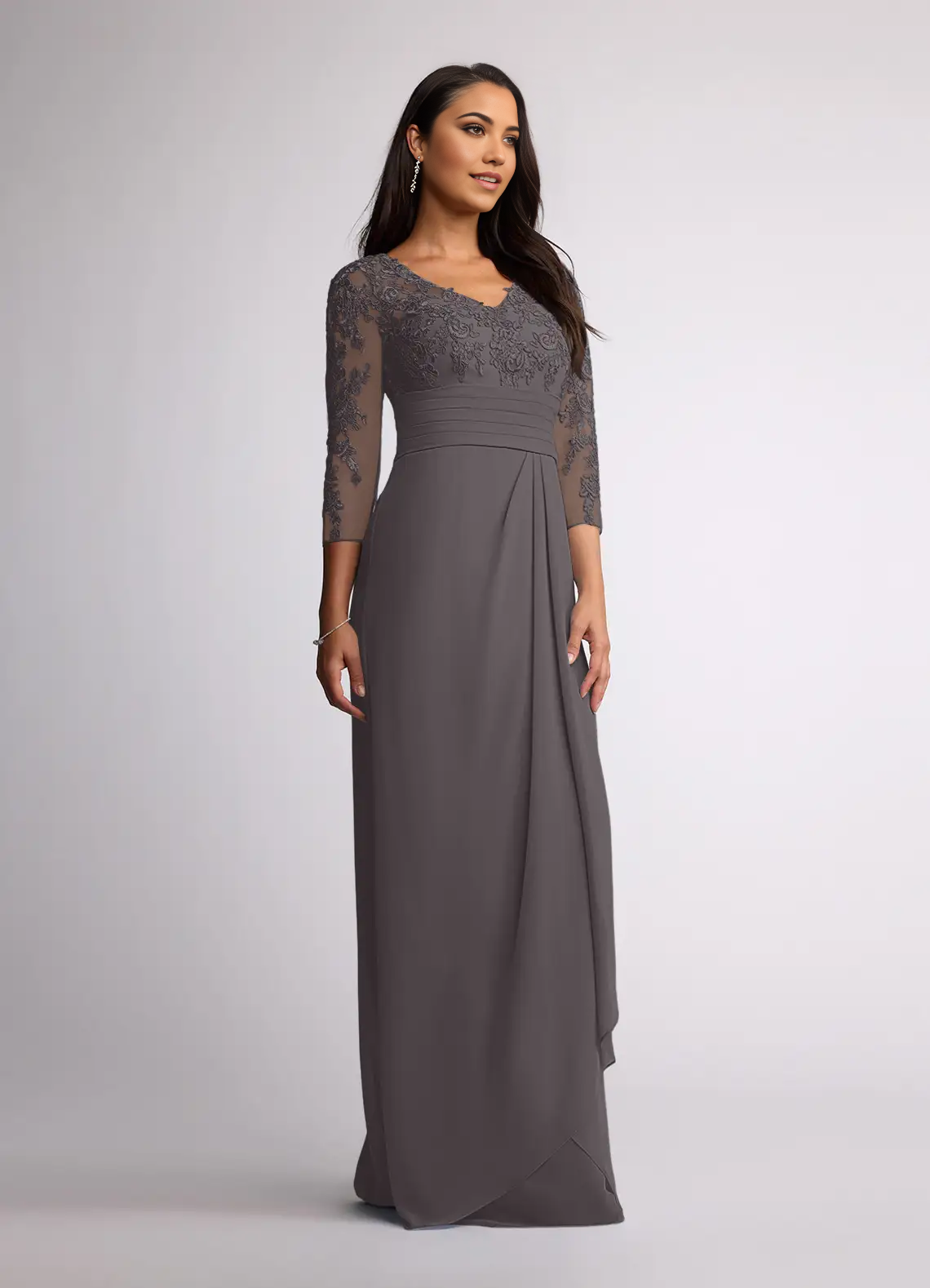 Wholesa Sheath V-Neck Lace Chiffon Steel Grey formal dresses evening dress Mother of the Bride Dresses