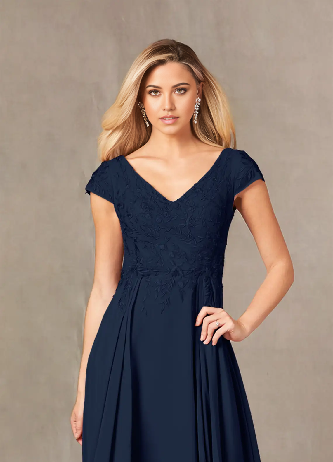 Wholesa A-Line V-Neck Lace Appliques Dark Navy formal dresses evening dress Mother of the Bride Dresses