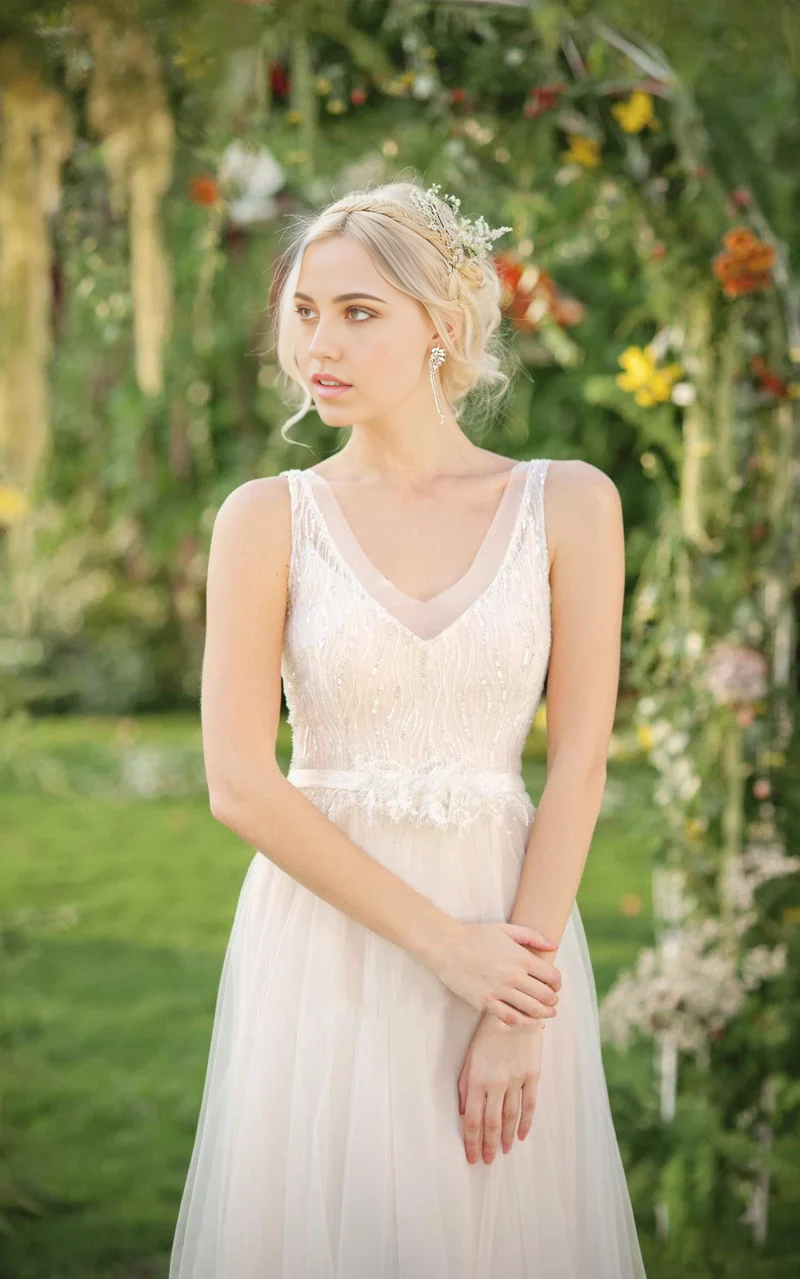 Wholesa A-line Chiffon Tulle Lace Weddig Dress With Beading Sequins