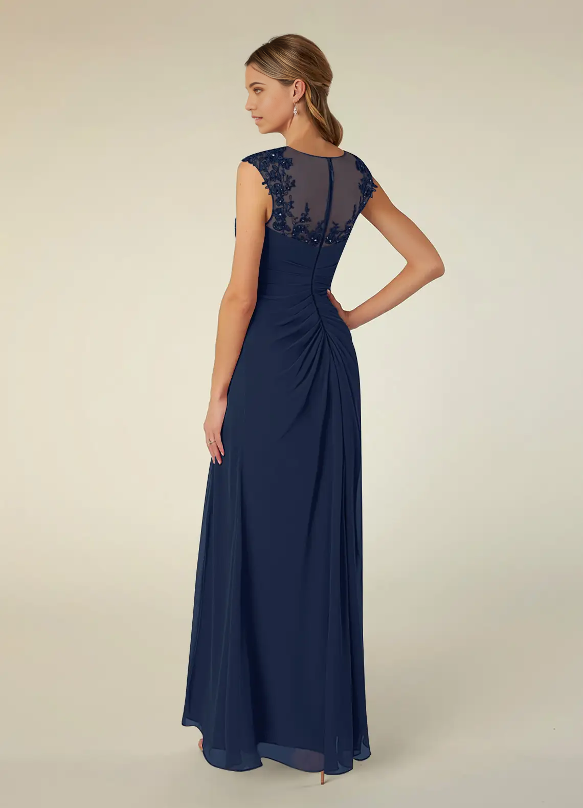 Wholesa A-Line Scoop Sequins Chiffon Dark Navy formal dresses evening dress Mother of the Bride Dresses