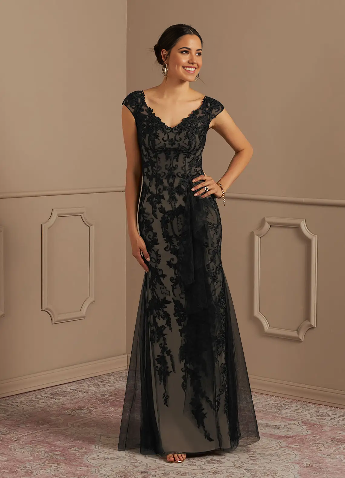 Wholesa Mermaid Lace Tulle Dress Black Champagne formal dresses evening dress Mother of the Bride Dresses