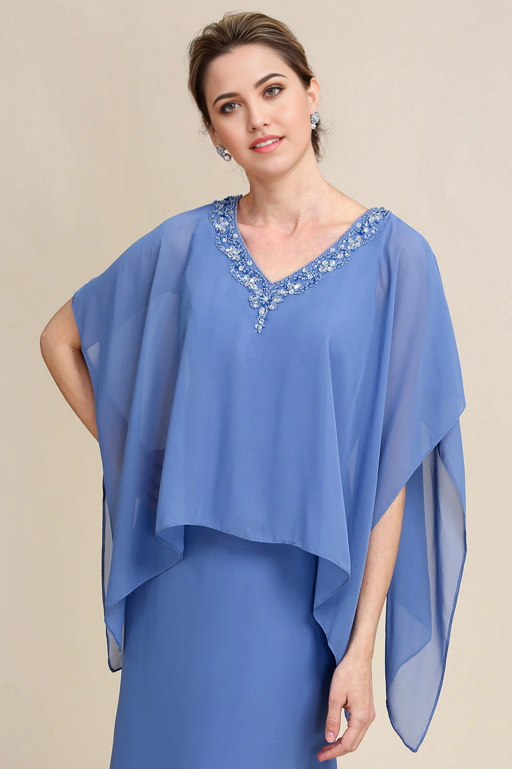 Wholesa Sparkly Beaded Batwing Sleeves Mother of the Bride Dress