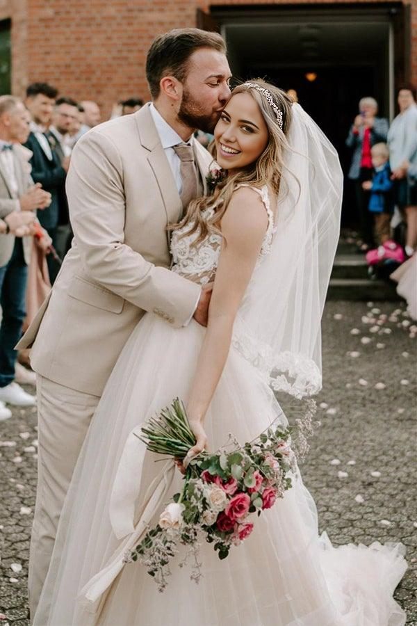 Wholesa Boho A-line Champagne Off The Shoulder Wedding Dress Bridal Gown