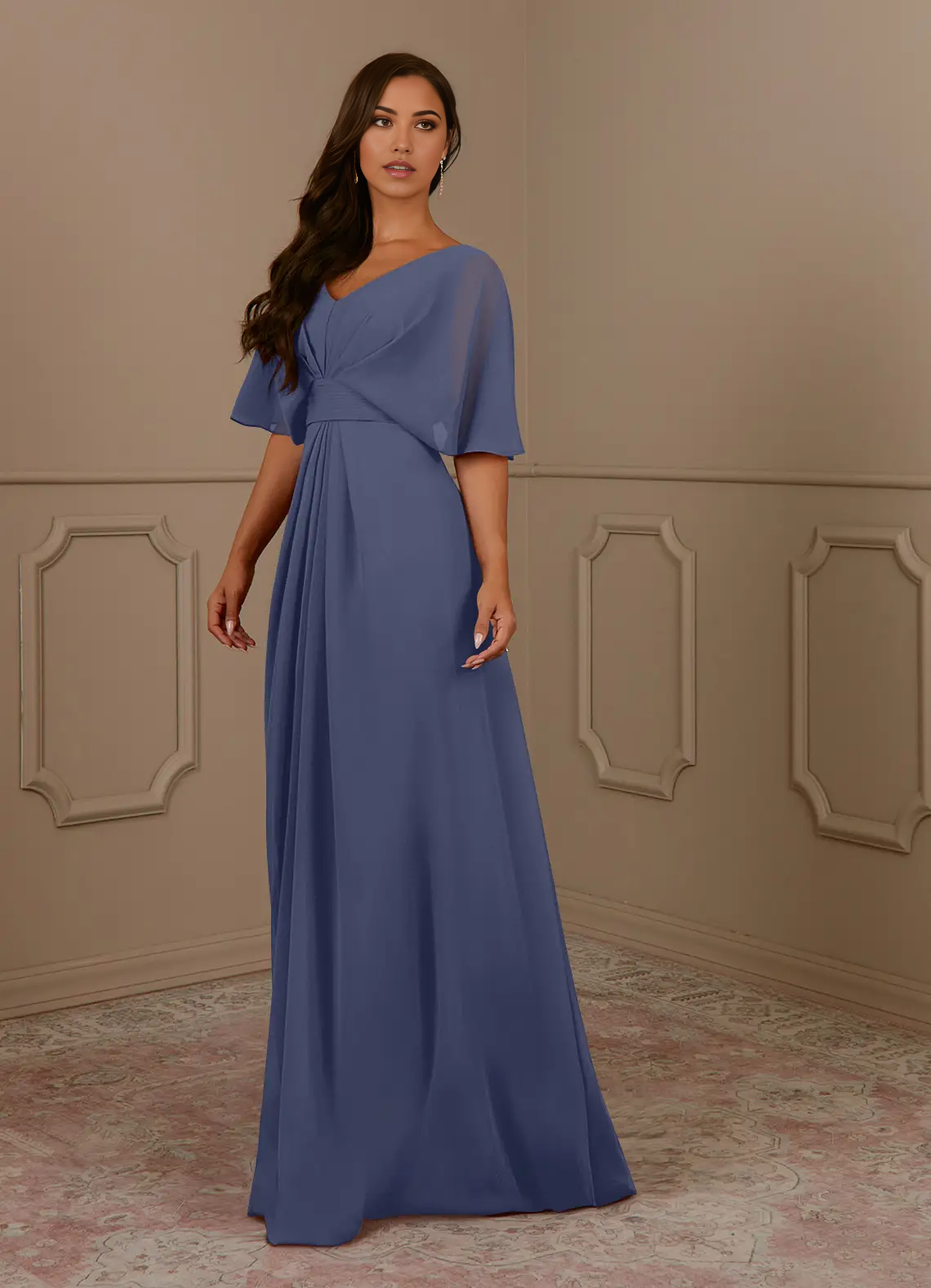 Wholesa A-Line V-Neck Pleated Chiffon Stormy Mother of the Bride Dresses
