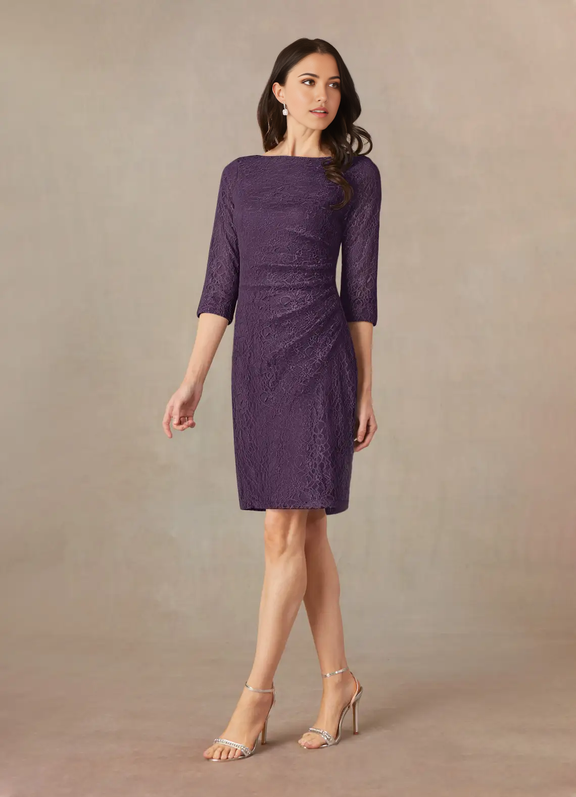 Wholesa Sheath Tea Length Lace Plum formal dresses Mother of the Bride Dresses