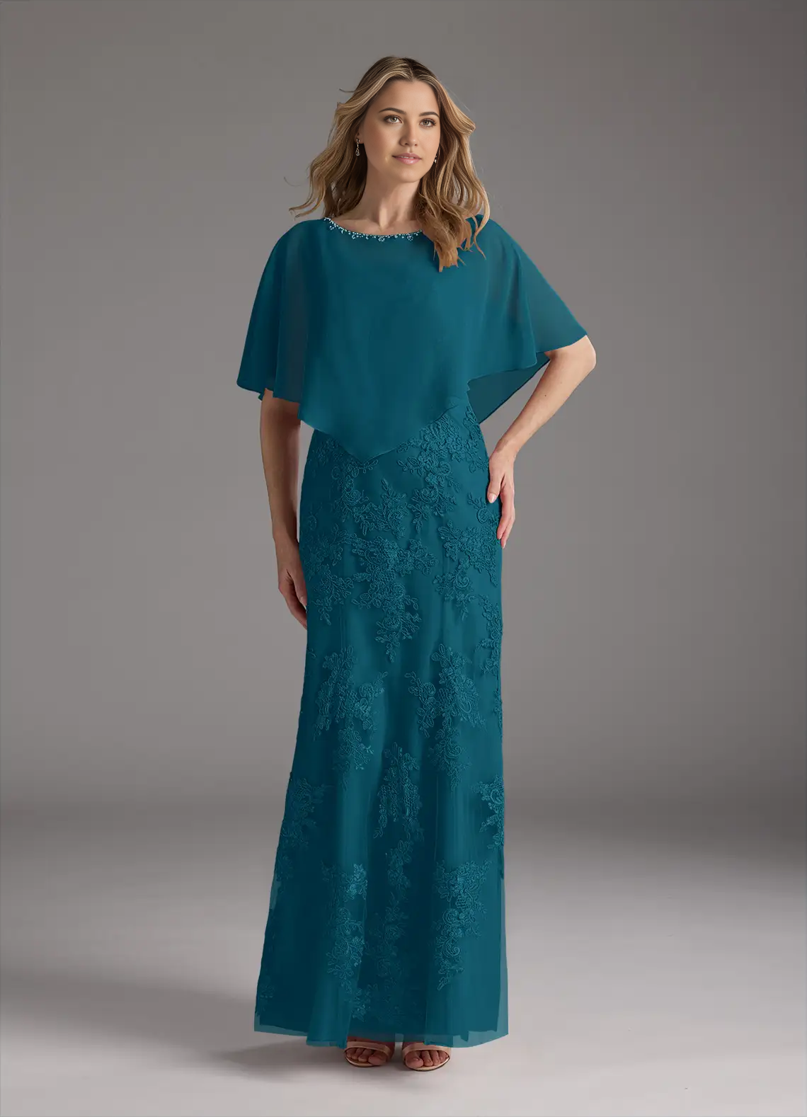 Wholesa Two Piece Mermaid Crew Neck Lace Chiffon Ink Blue formal dresses evening dress Mother of the Bride Dresses