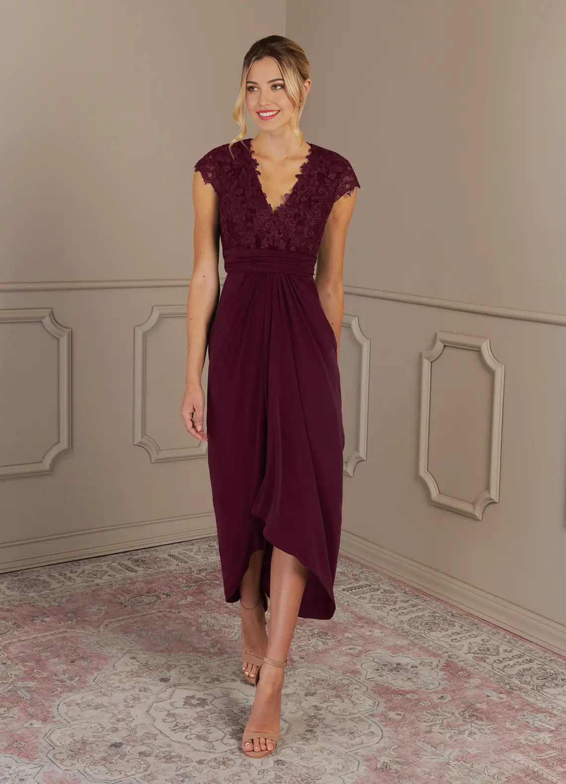 Wholesa A-Line V-Neck Appliques Lace Cabernet formal dresses evening dress Mother of the Bride Dresses