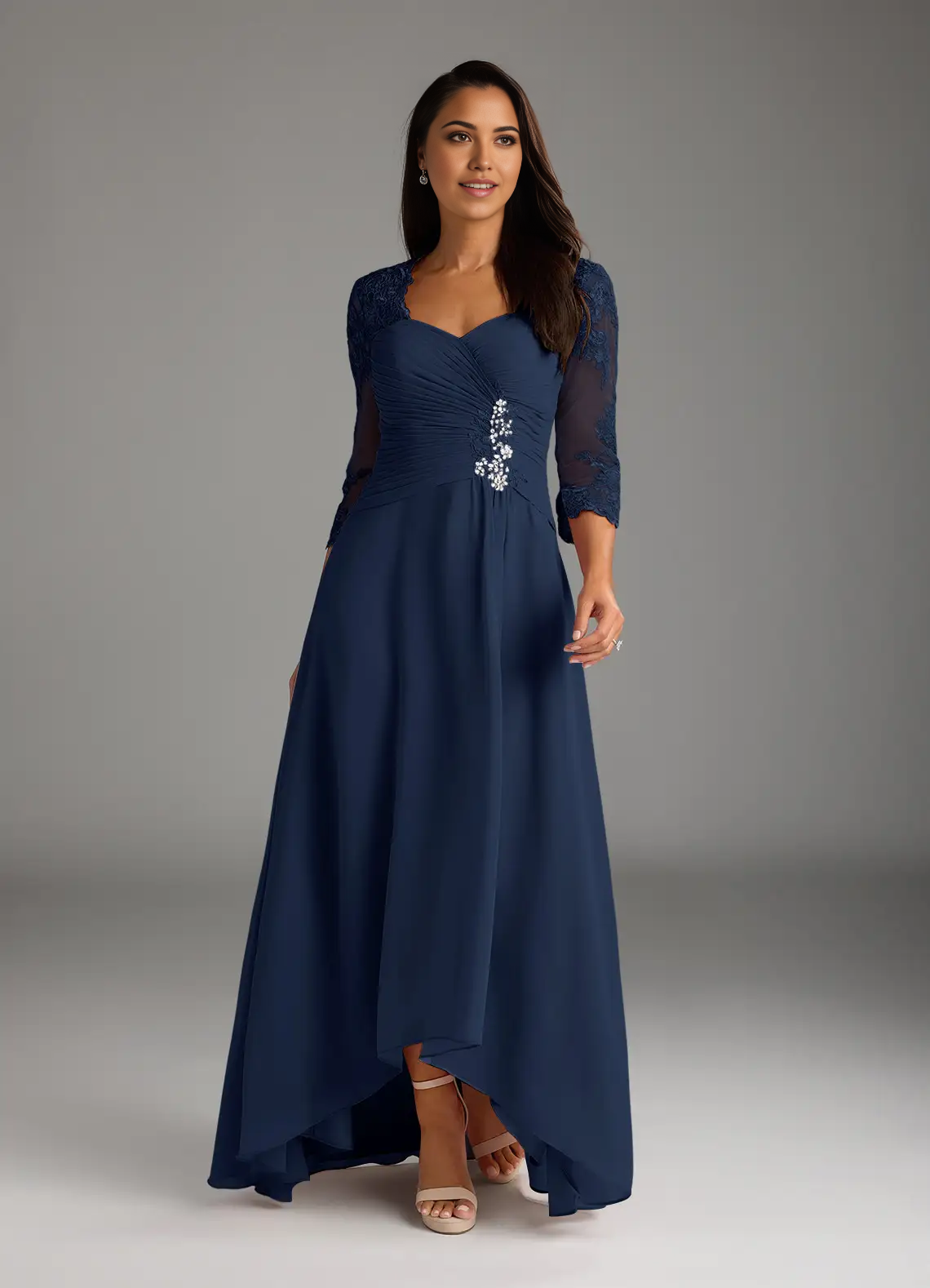 Wholesa A-Line Lace Chiffon Dark Navy formal dresses evening dress Mother of the Bride Dresses