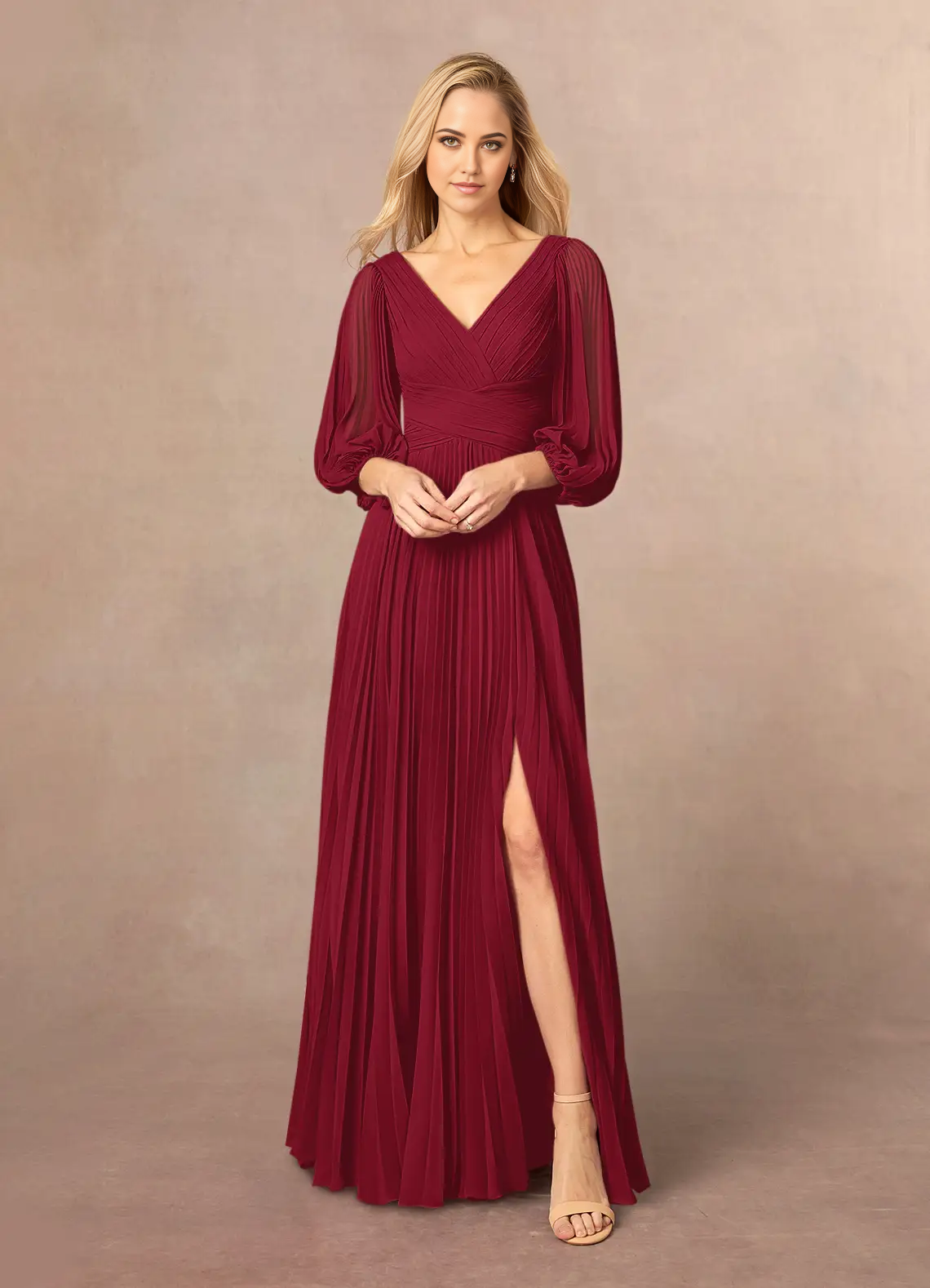 Wholesa A-Line V-Neck Pleated Chiffon Burgundy formal dresses evening dress Mother of the Bride Dresses