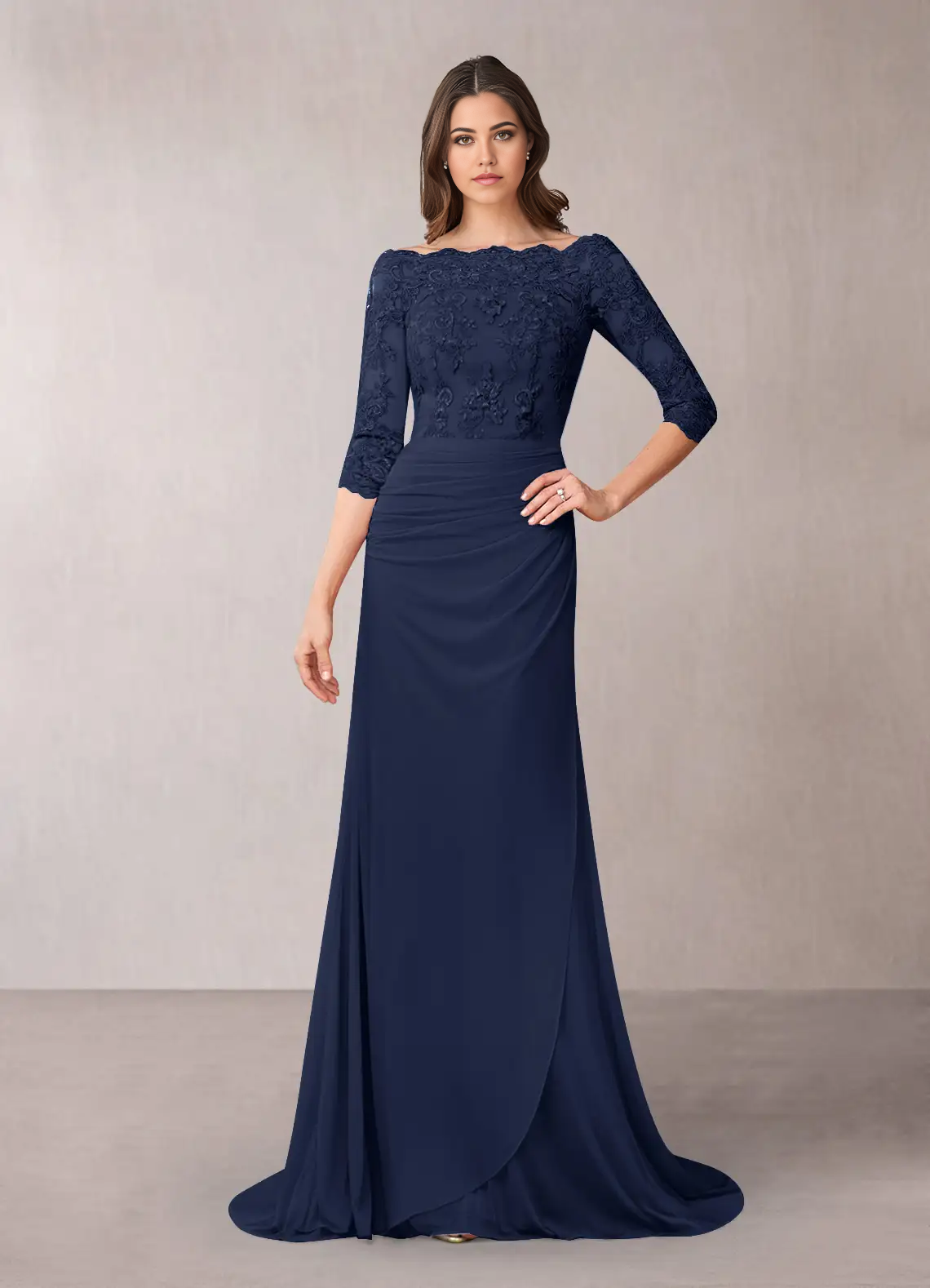 Wholesa Mermaid Off the Shoulder Appliques Dark Navy formal dresses evening dress Mother of the Bride Dresses