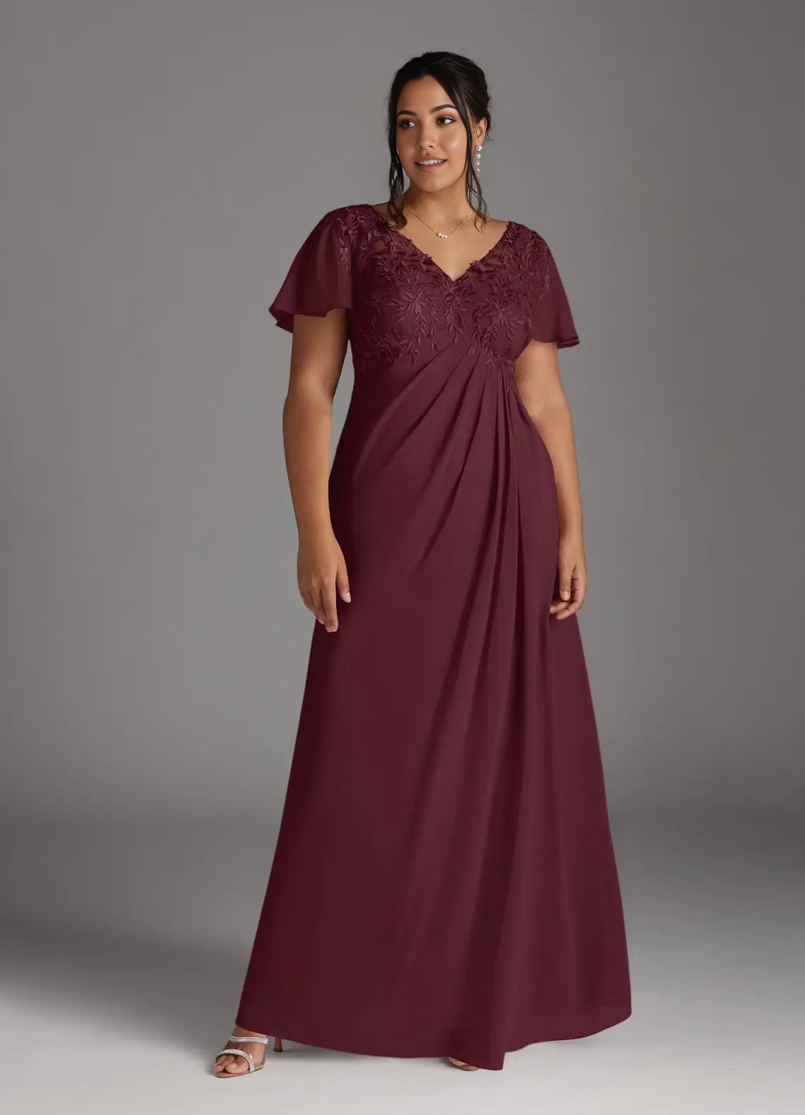 Wholesa A-Line V-Neck Lace Appliques Chiffon Cabernet formal dresses evening dress Mother of the Bride Dresses