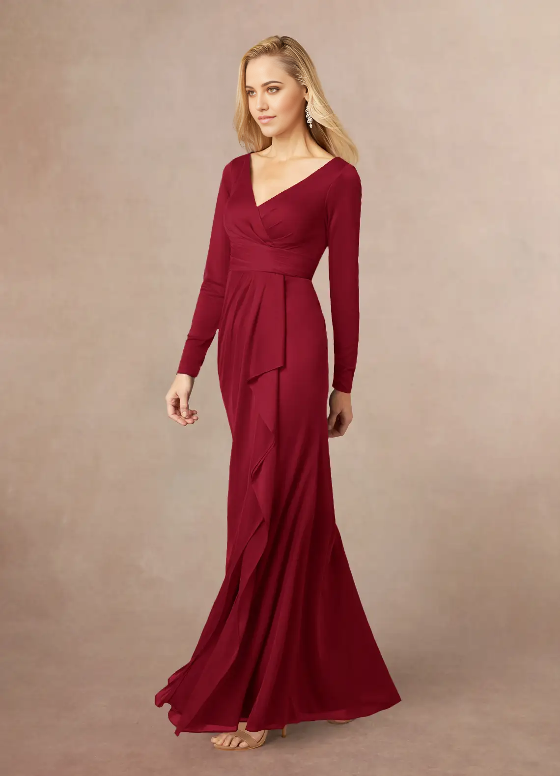 Wholesa Mermaid V-Neck Pleated Burgundy formal dresses evening dress Mother of the Bride Dresses