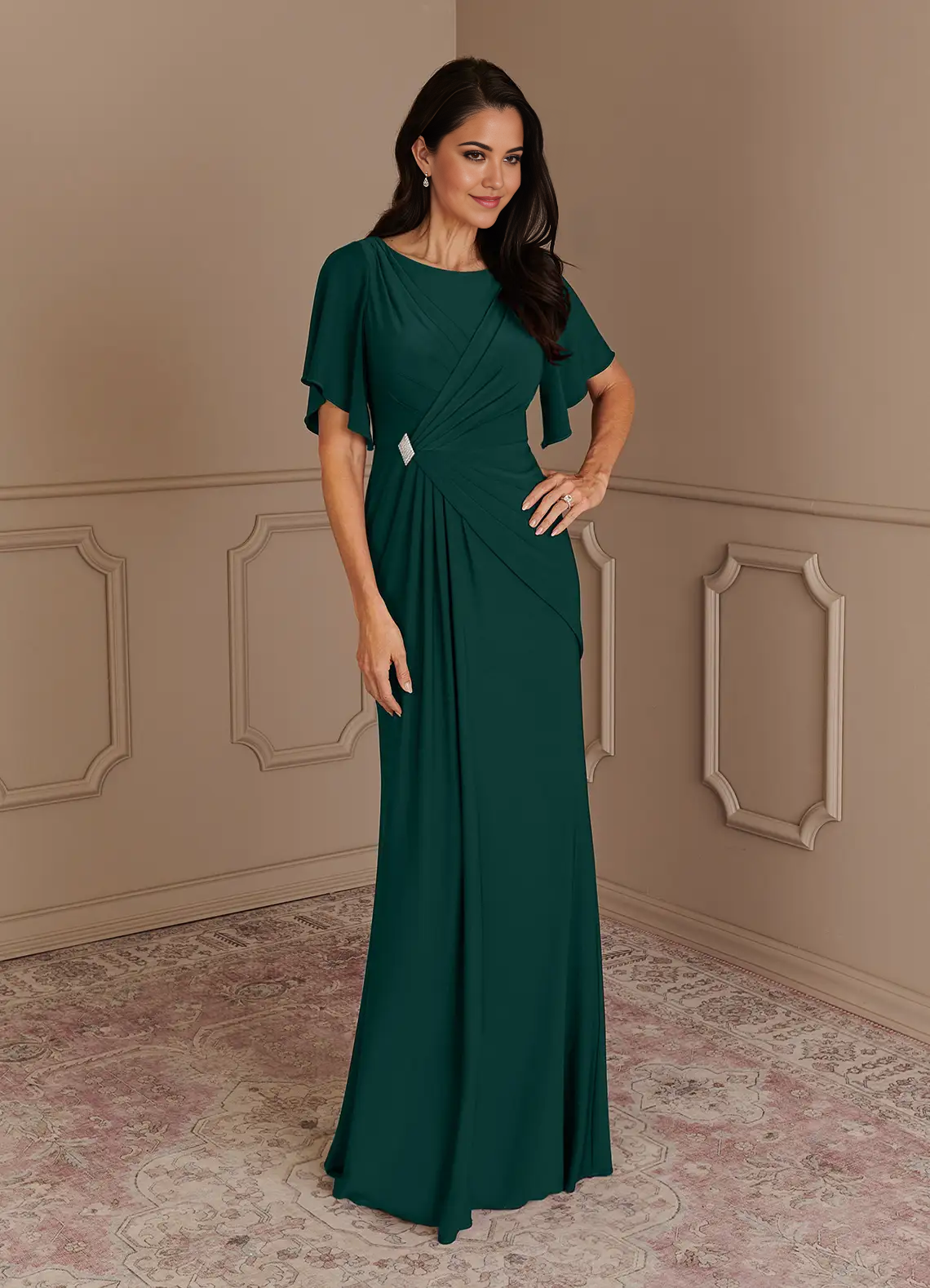 Wholesa Mermaid Boatneck Pleated Chiffon formal dresses Mother of the Bride Dresses