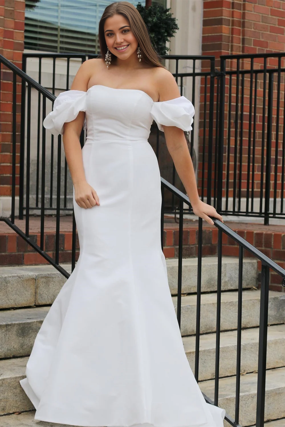 Wholesa Mermaid Off-the-Shoulder Puff Sleeve Long Wedding Dress