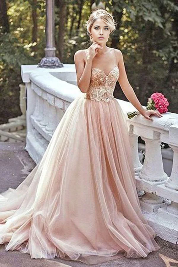 Wholesa A line Off Shoulder Sequin Tulle Long Prom Dresses