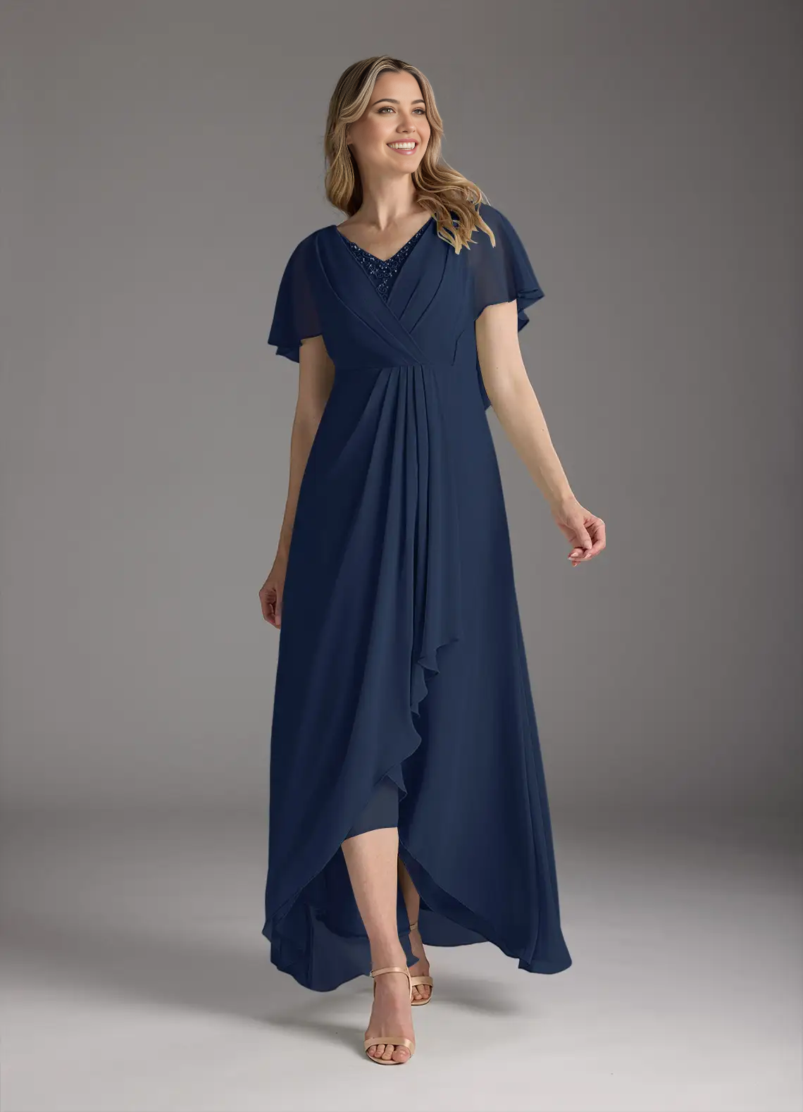 Wholesa A-Line V-Neck Pleated Chiffon Dark Navy formal dresses evening dress Mother of the Bride Dresses