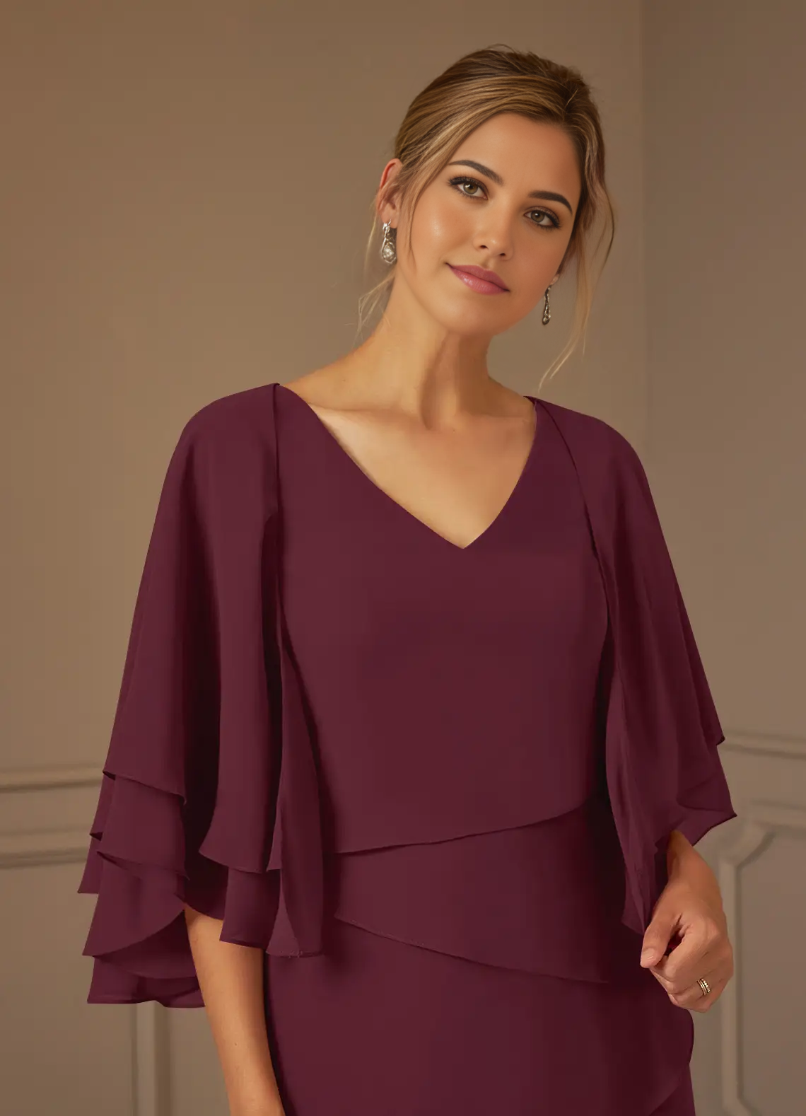 Wholesa A-Line V-Neck Chiffon Cabernet formal dresses Mother of the Bride Dresses