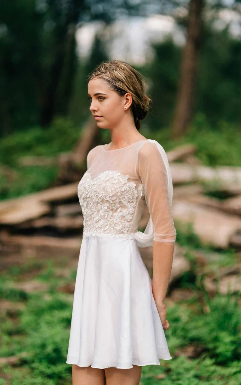 Wholesa A-line Sweetheart Long Sleeve Chiffon Tulle Lace Satin Wedding Dresses With Illusion