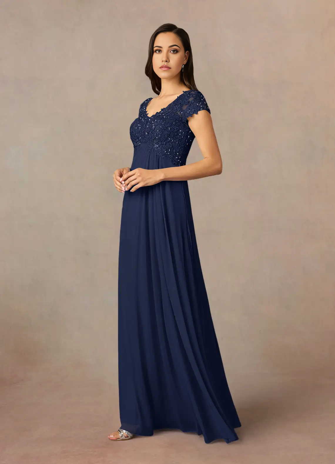 Wholesa A-Line Scoop Sequins Chiffon Dark Navy formal dresses evening dress Mother of the Bride Dresses