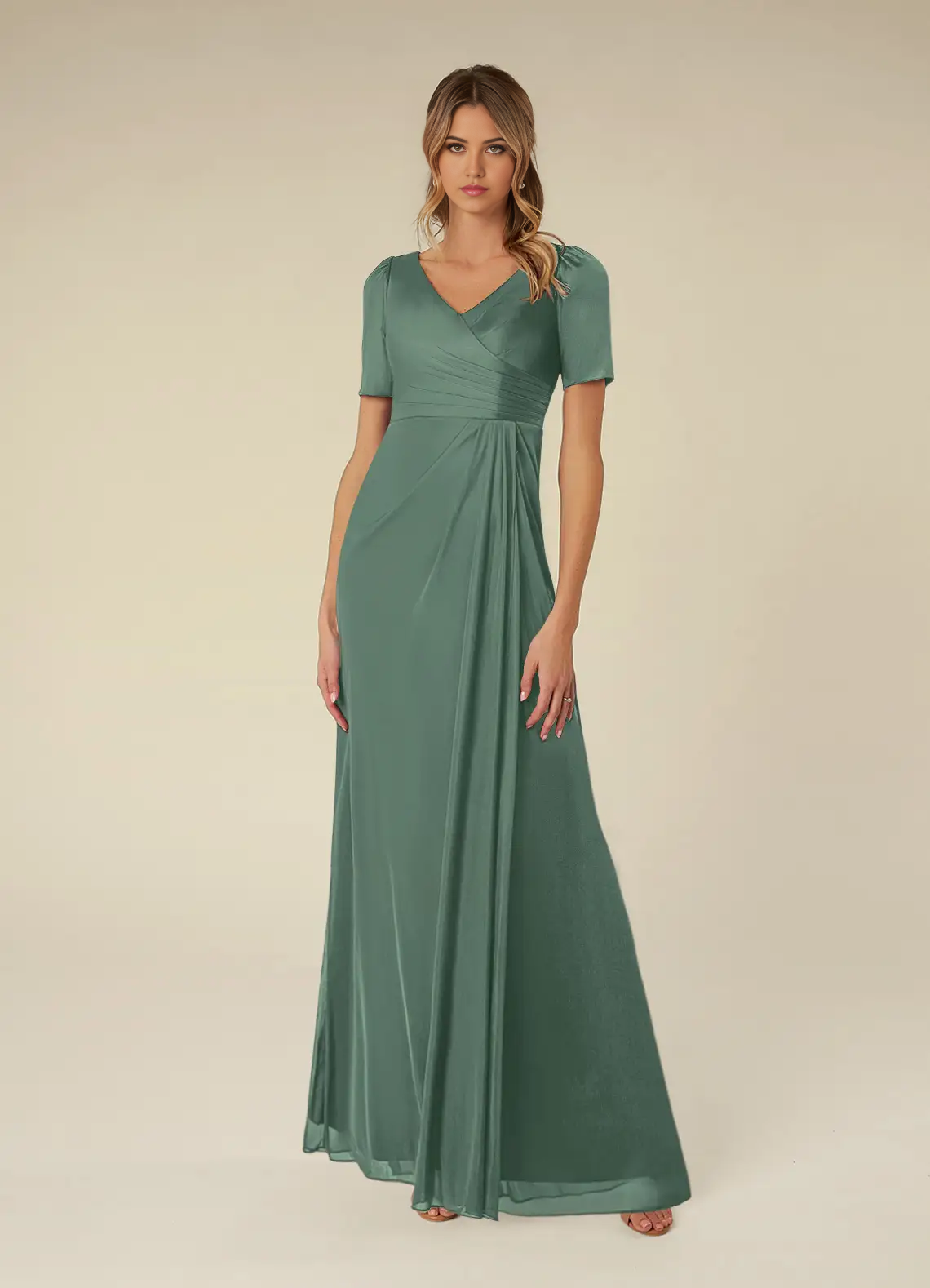 Wholesa A-Line V-Neck Short Sleeve Pleated formal dresses evening dress Mother of the Bride Dresses