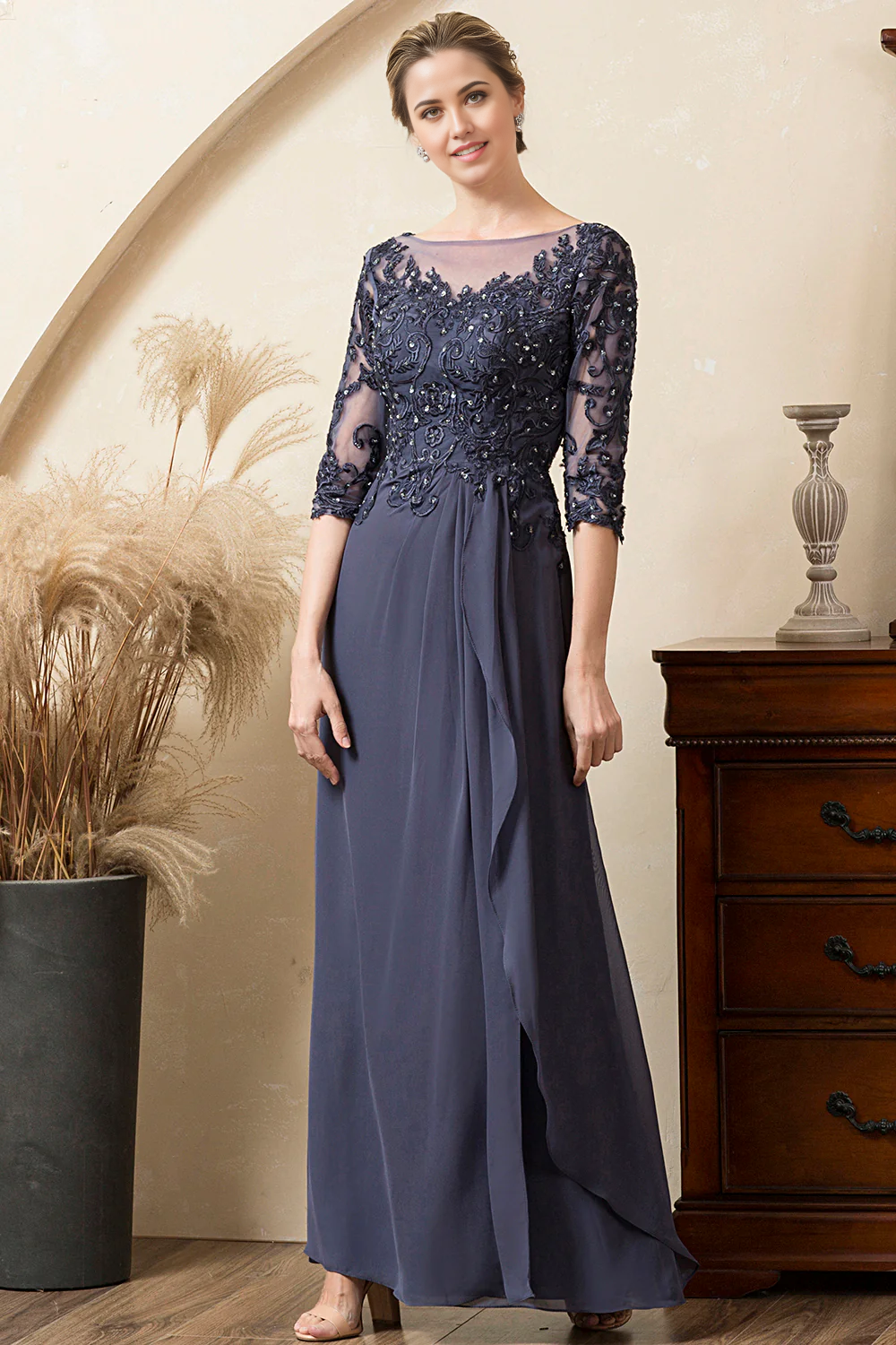 Wholesa A-line Sparkly Beaded Chiffon Mother of the Bride Dress