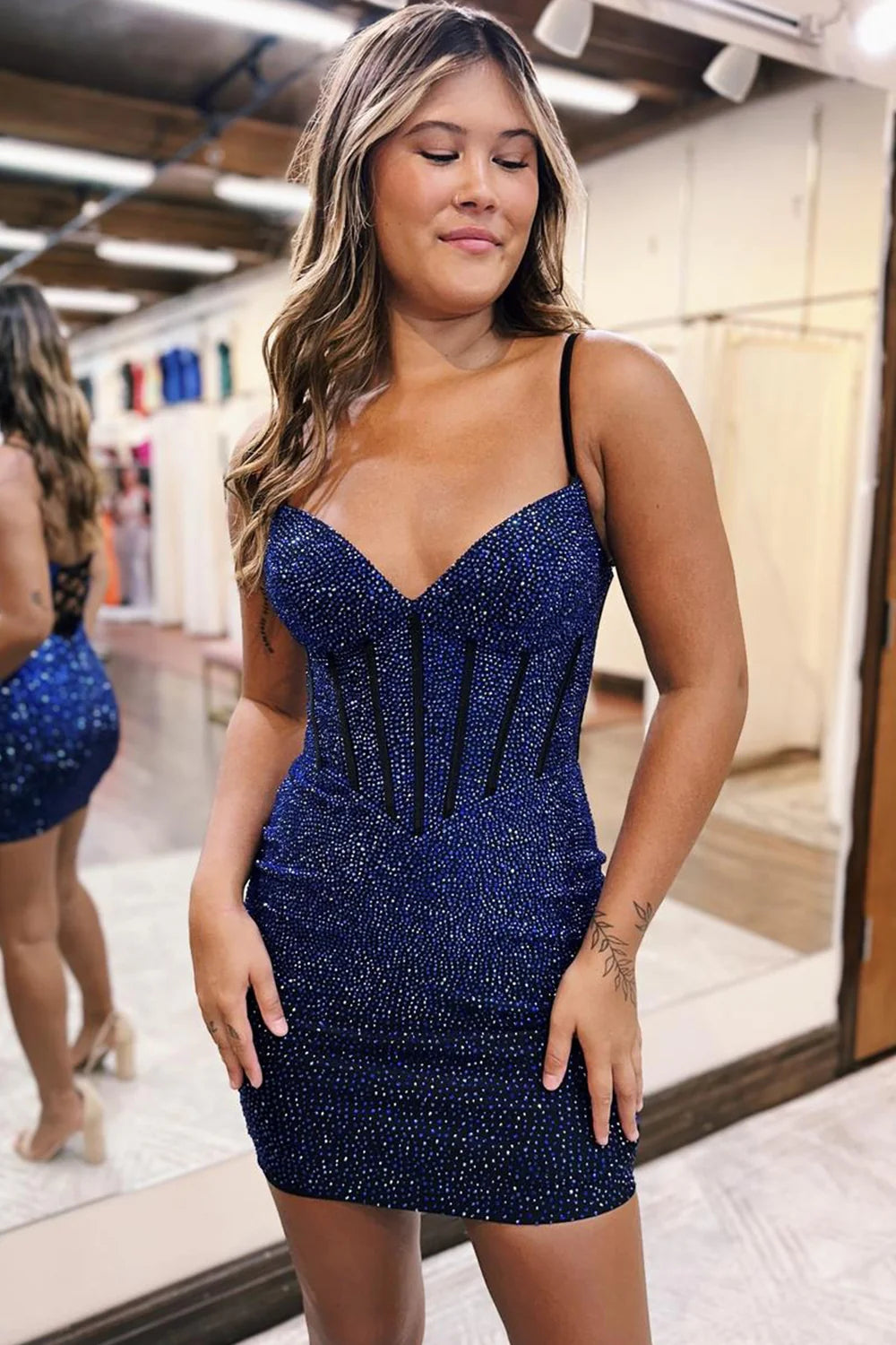 Wholesa Sparkly Beaded Corset Bodycon Short Party Dress Homecoming Dresses