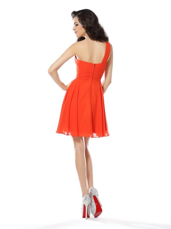 Wholesa  A-Line/Princess One-Shoulder Beading Sleeveless Short Chiffon Cocktail Dresses