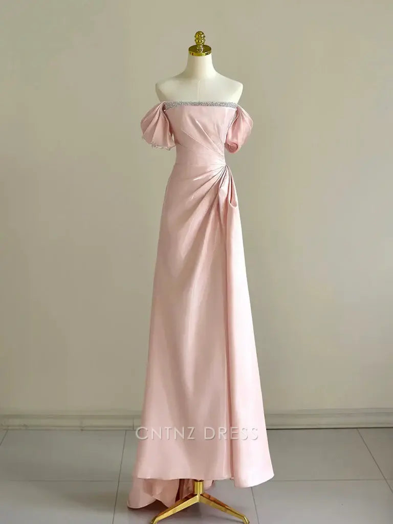Wholesa Mermaid Off Shoulder Beads Pink Pretty Long formal dresses Bridesmaid Dresses evening gown Prom Dress