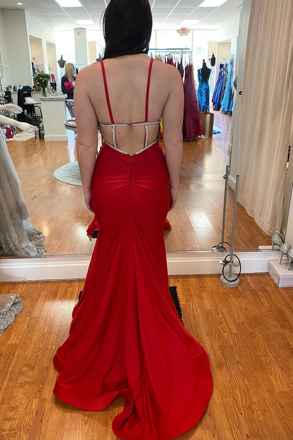 Wholesa Mermaid Backless Satin Long Prom Dress with Beading