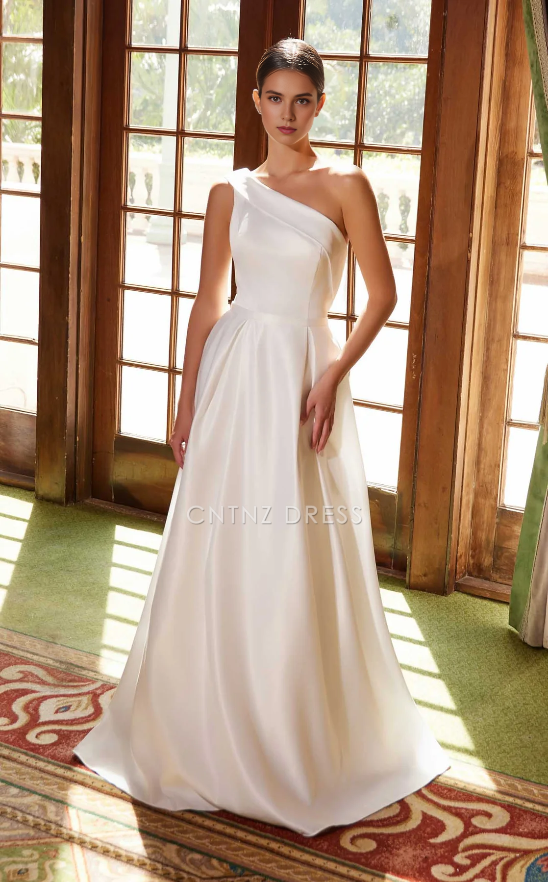 CNTNZ DRESS Dignified A Line One-Shoulder Pleated Elegant Simple Hot Sale Wedding Dress