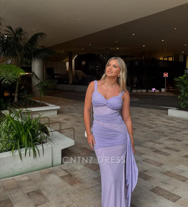 Wholesa Sheath Elegant Chiffon Pleated Lavender formal dresses Bridesmaid Dresses evening gown Prom Dress With Split