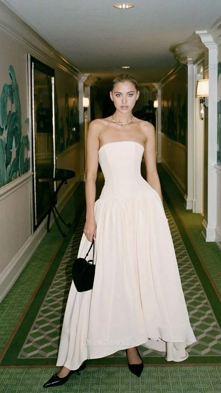 Wholesa A Line Strapless Satin formal dresses Bridesmaid Dresses evening gown Prom Dress