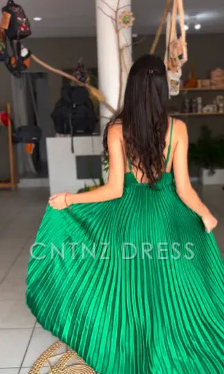 Wholesa A Line V Neck Green Spaghetti Straps Pleated formal dresses Bridesmaid Dresses evening gown Prom Dress