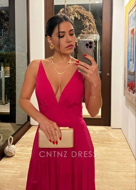 Wholesa A-line Simple Deep V Neck Long formal dresses Bridesmaid Dresses evening gown Prom Dress