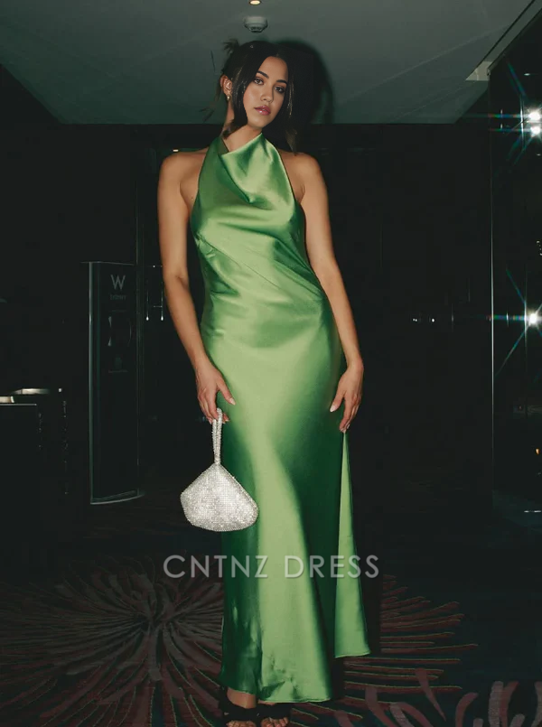 Wholesa Sheath Sexy Halter Green Backless formal dresses Bridesmaid Dresses evening gown Prom Dress