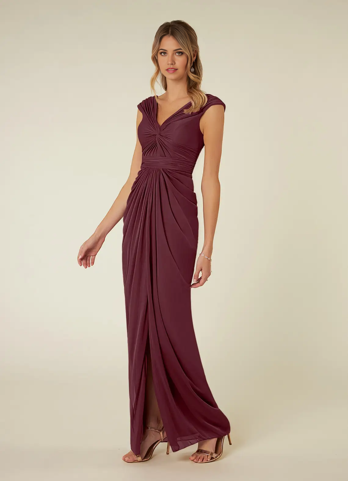 Wholesa Sheath V-Neck Pleated Cabernet formal dresses evening dress Mother of the Bride Dresses