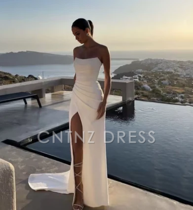 Wholesa Mermaid Elegant Strapless White formal dresses Bridesmaid Dresses evening gown Prom Dress