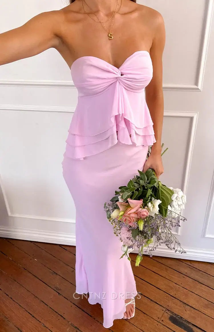 Wholesa Sheath Sweetheart Neck Chiffon Ruffle Classy Pink Evening Dress Cute formal dresses Bridesmaid Dresses evening gown Prom Dress