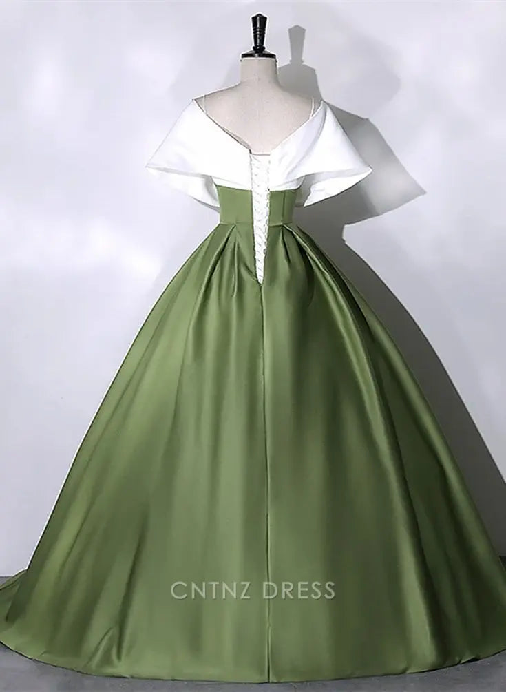 Wholesa A-line Green and White Satin Long formal dresses Bridesmaid Dresses evening gown Prom Dress