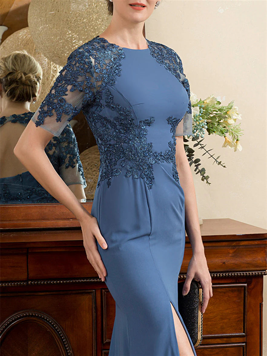 Wholesa Mermaid Short Sleeves Mother Of The Bride Dresses With Slit