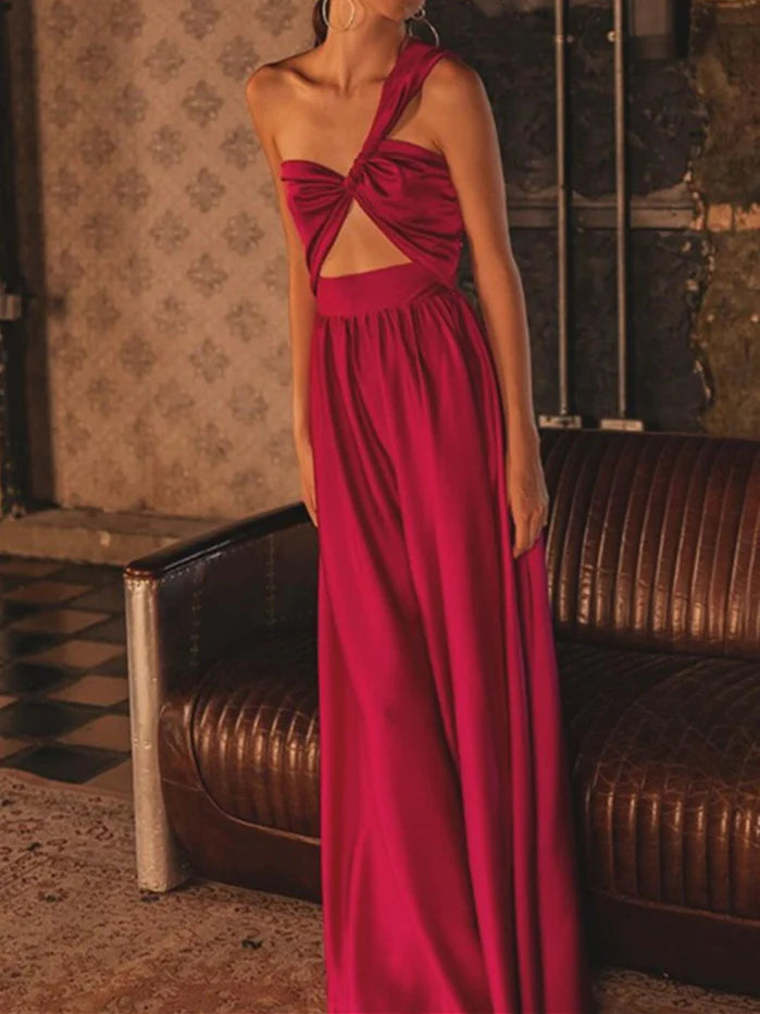 Wholesa A-Line One Shoulder Sleeveless Floor Length Cocktail Dresses