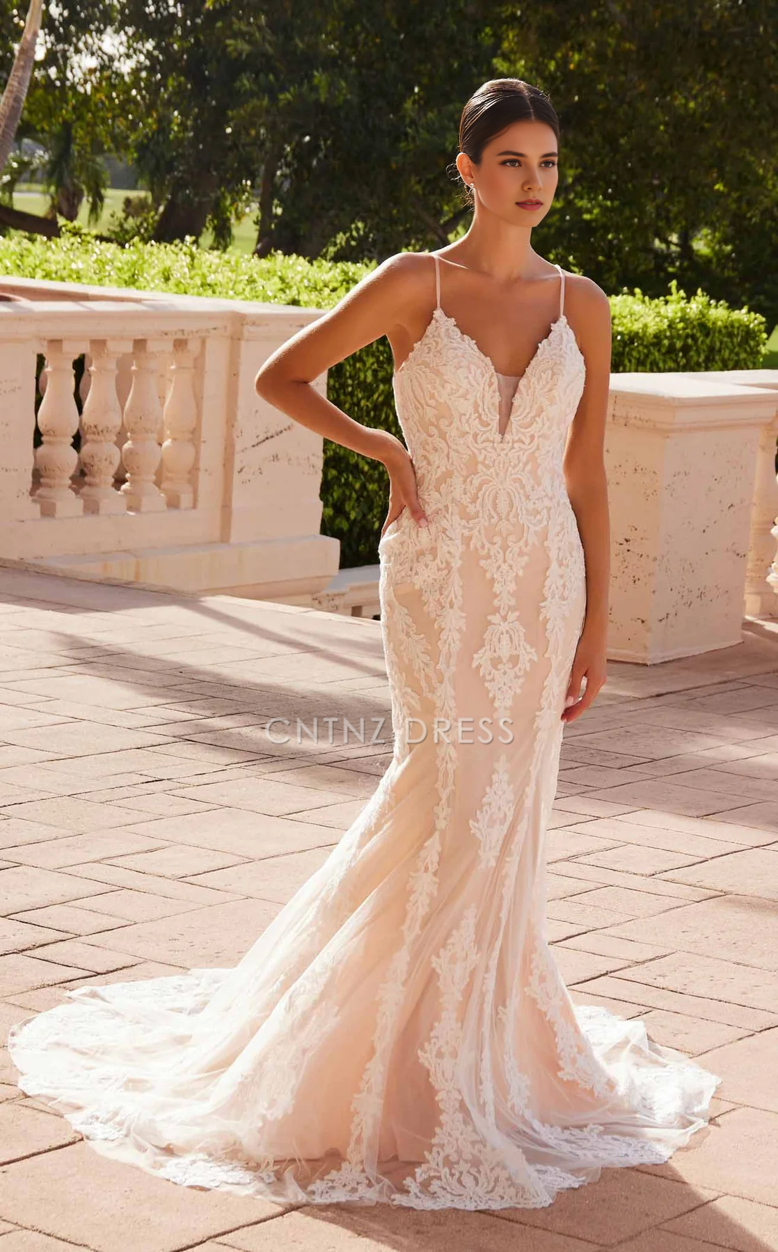 CNTNZ DRESS Gorgeous Mermaid Spaghetti Strap V Neck Backless Charming Hot Sale Wedding Dress