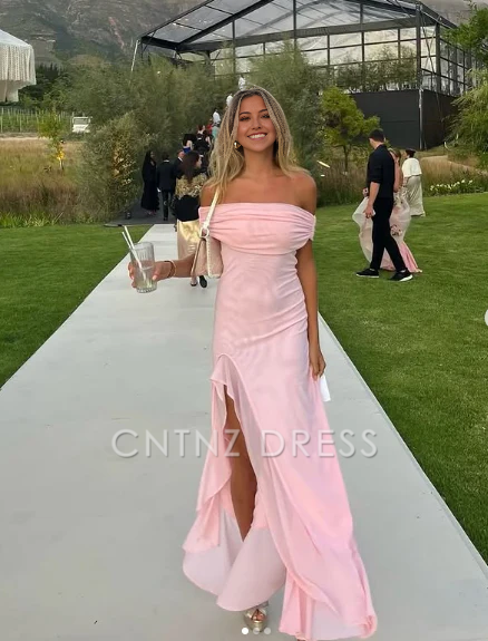 Wholesa Sheath Elegant Off The Shoulder Chiffon Pink formal dresses Bridesmaid Dresses evening gown Prom Dress