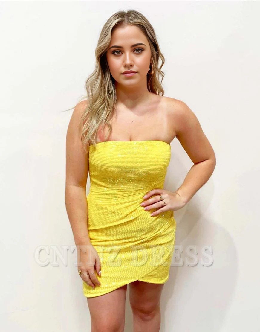 Wholesa Simple Strapless Zipper Back Yellow formal dresses Bridesmaid Dresses evening gown Prom Dress Homecoming Dress