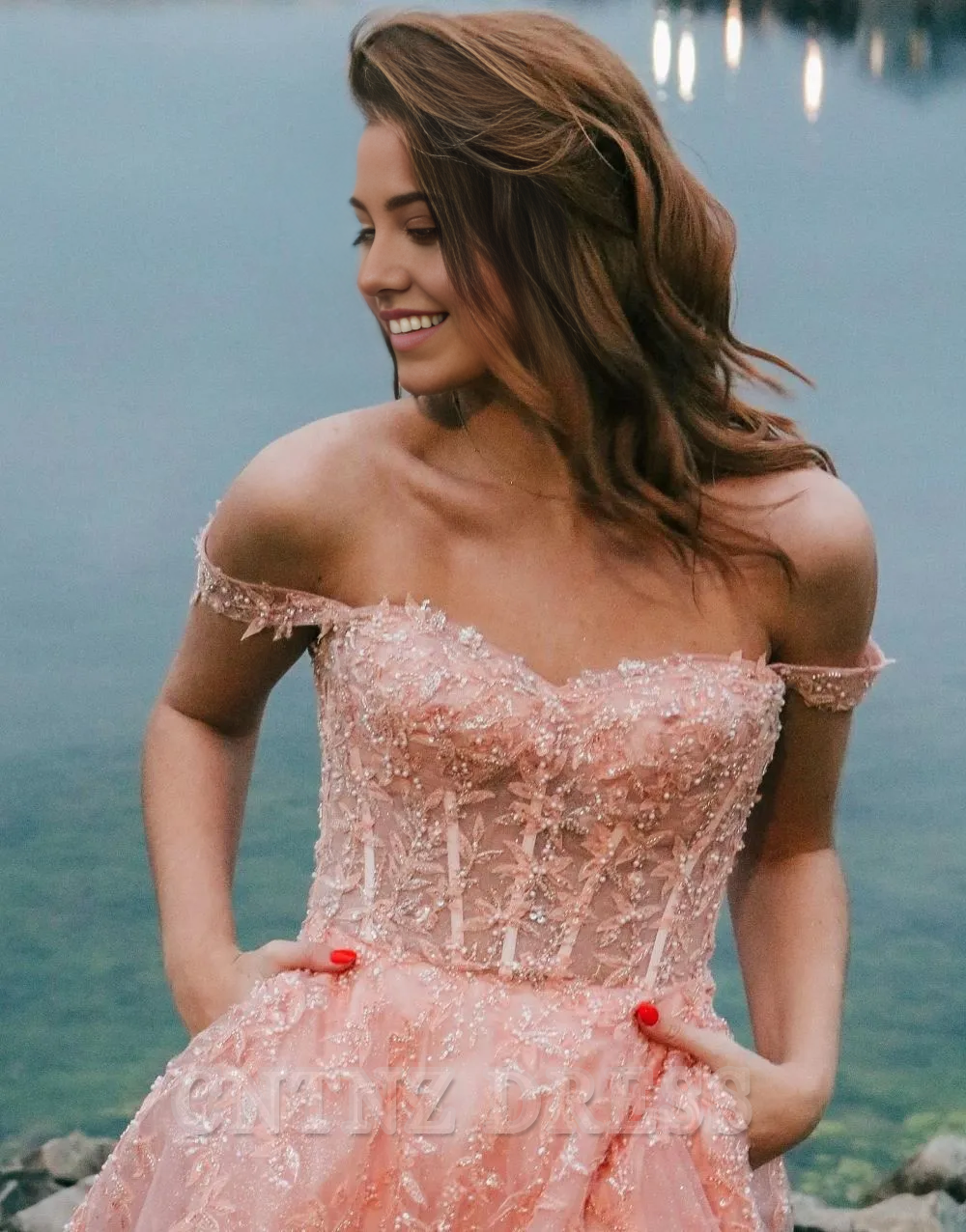 Wholesa A-Line Spaghetti Straps Appliques formal dresses evening gown Prom Dress With Beading