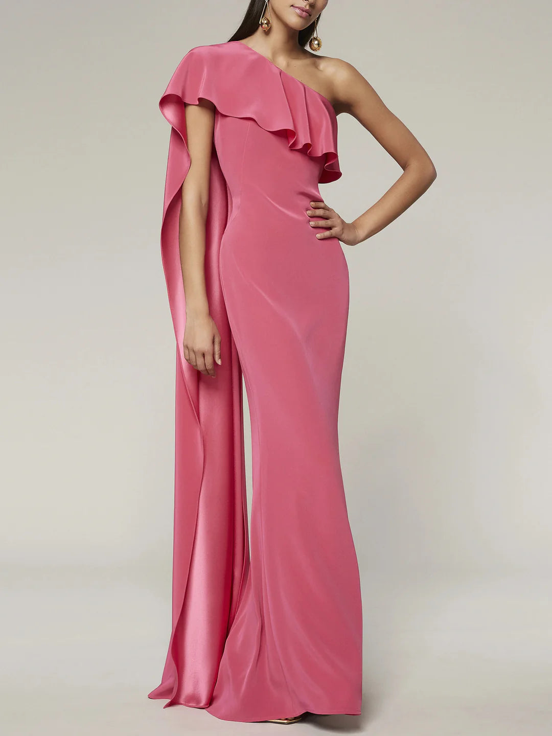 Wholesa Sheath One-Shoulder Sleeveless Floor-Length Evening Dress